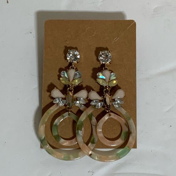 Nicole Miller Glistening Sand & Green Dangling Earrings - USED - Picture 1 of 2
